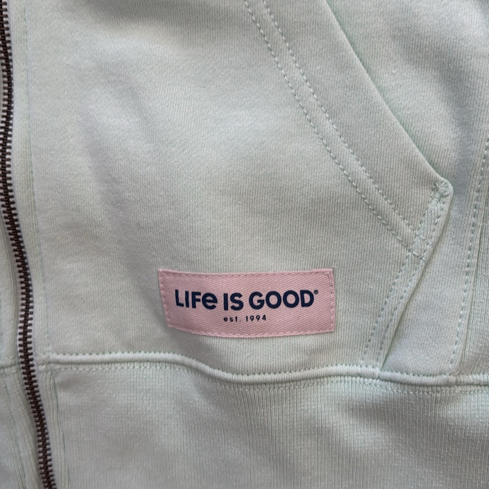 Life Is Good Mint Hoodie with Daisy 🌼 Sleeves & Pink Tag - Picture 7 of 9